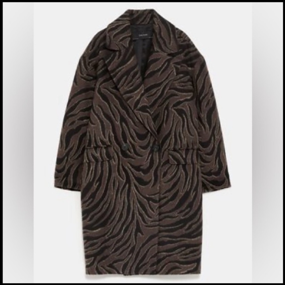 𝐙𝐀𝐑𝐀 Zebra Print  Coat Brown Black XS - Picture 9 of 16